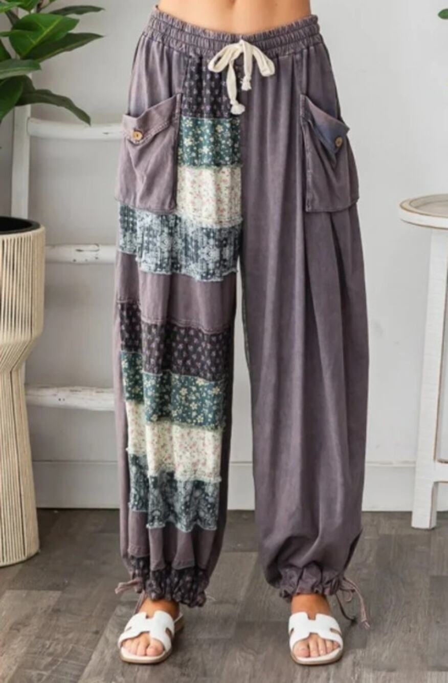 Oli & Hali Washed Mixed Print Patchwork Wide Leg Pants XL - Modern Boho